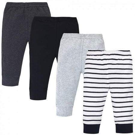 Touched by Nature Baby and Toddler Organic Cotton Pants 4pk, Gray Black Stripe, 9-12 Months