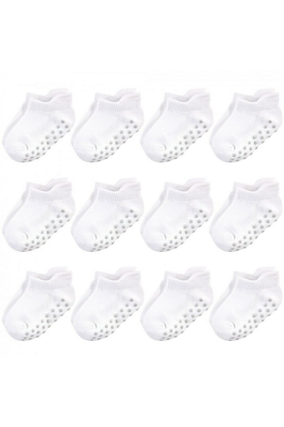Baby and Toddler Unisex Organic Cotton Socks with Non-Skid Gripper for Fall Resistance, White No-Show, 2-4 Toddler