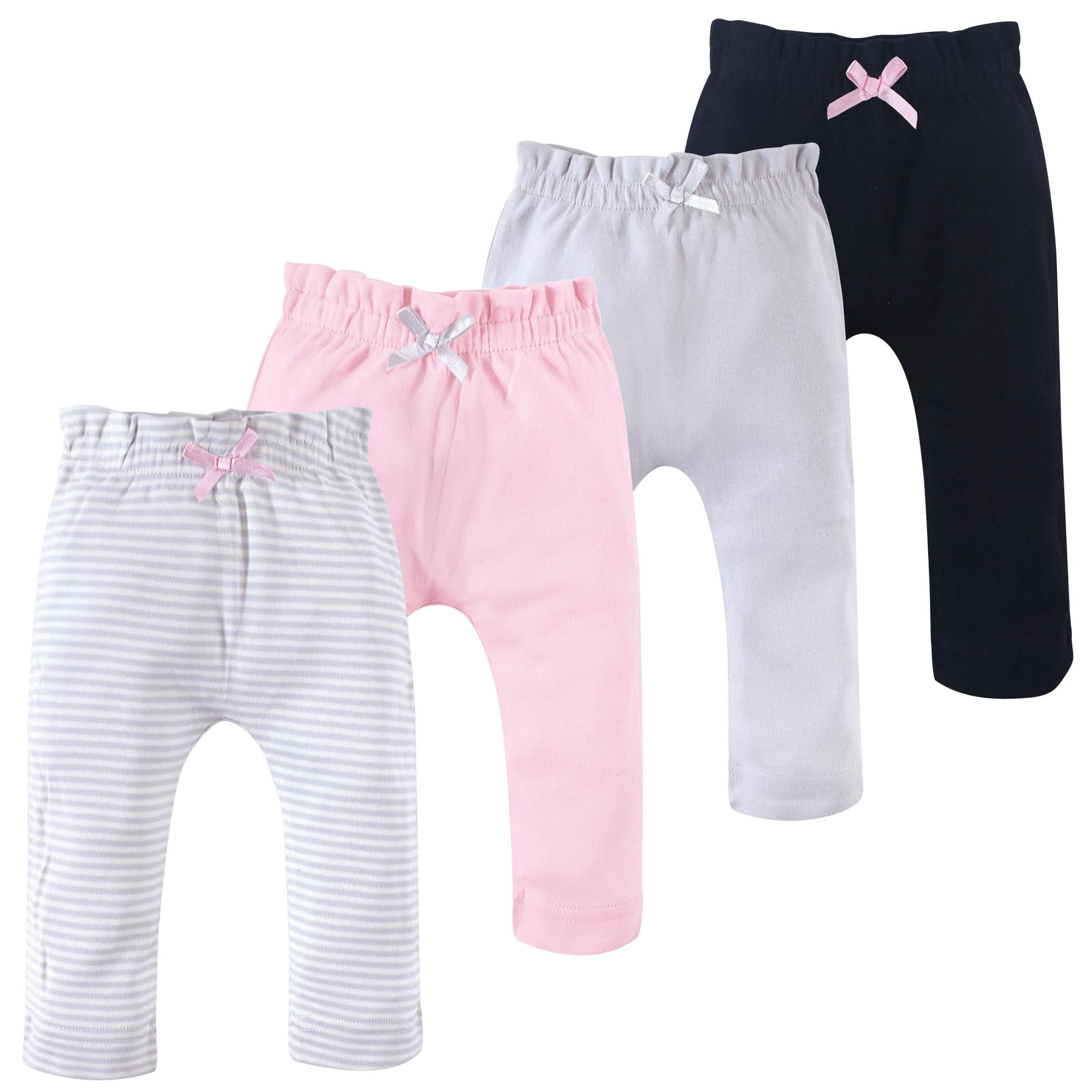 Touched by Nature Basics Infant Baby Organic Cotton Pants 4-Pack, Petal Rose, 6-9 Months