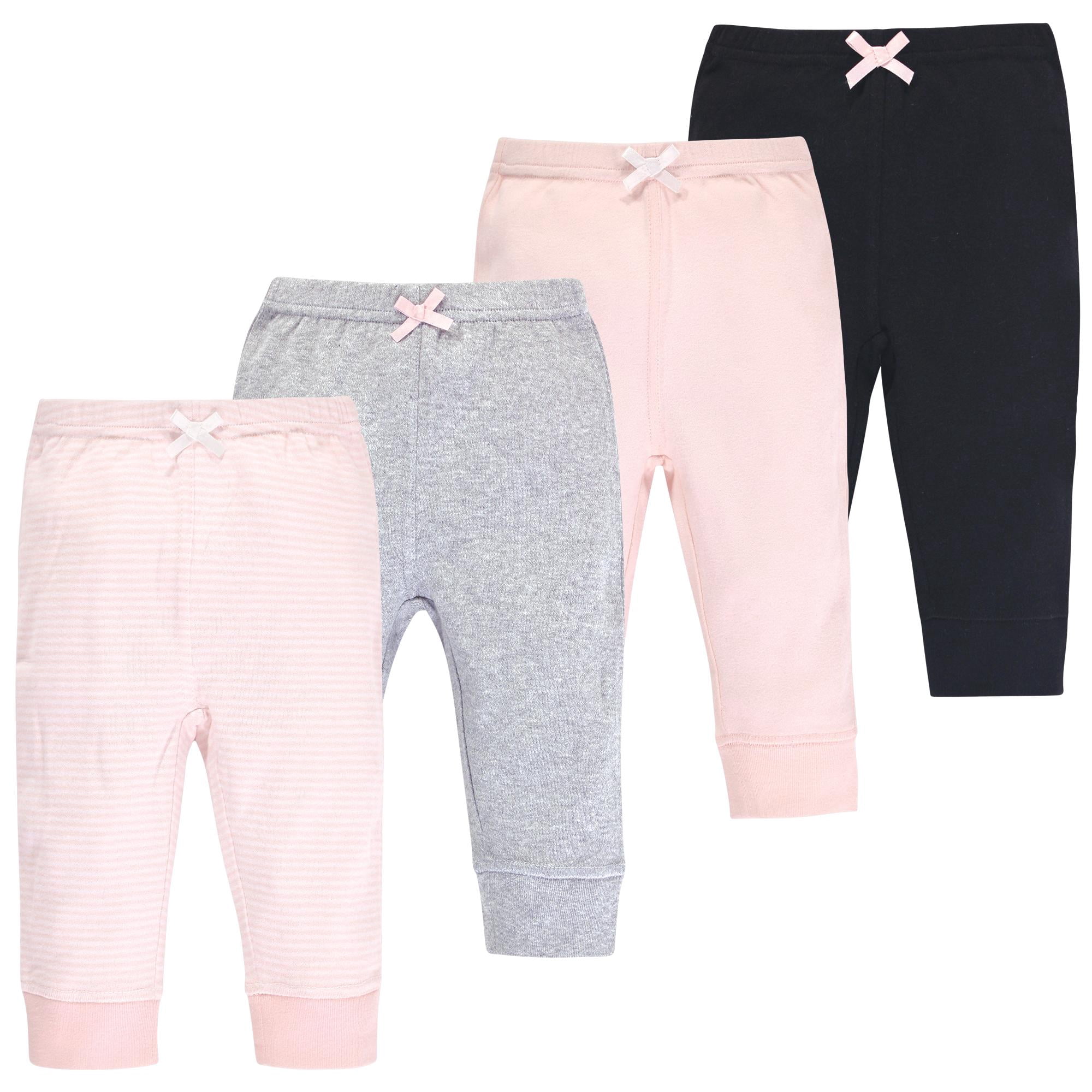 Touched by Nature Basics Infant Baby Organic Cotton Pants 4-Pack, Rosewater Stripe, 9-12 Months