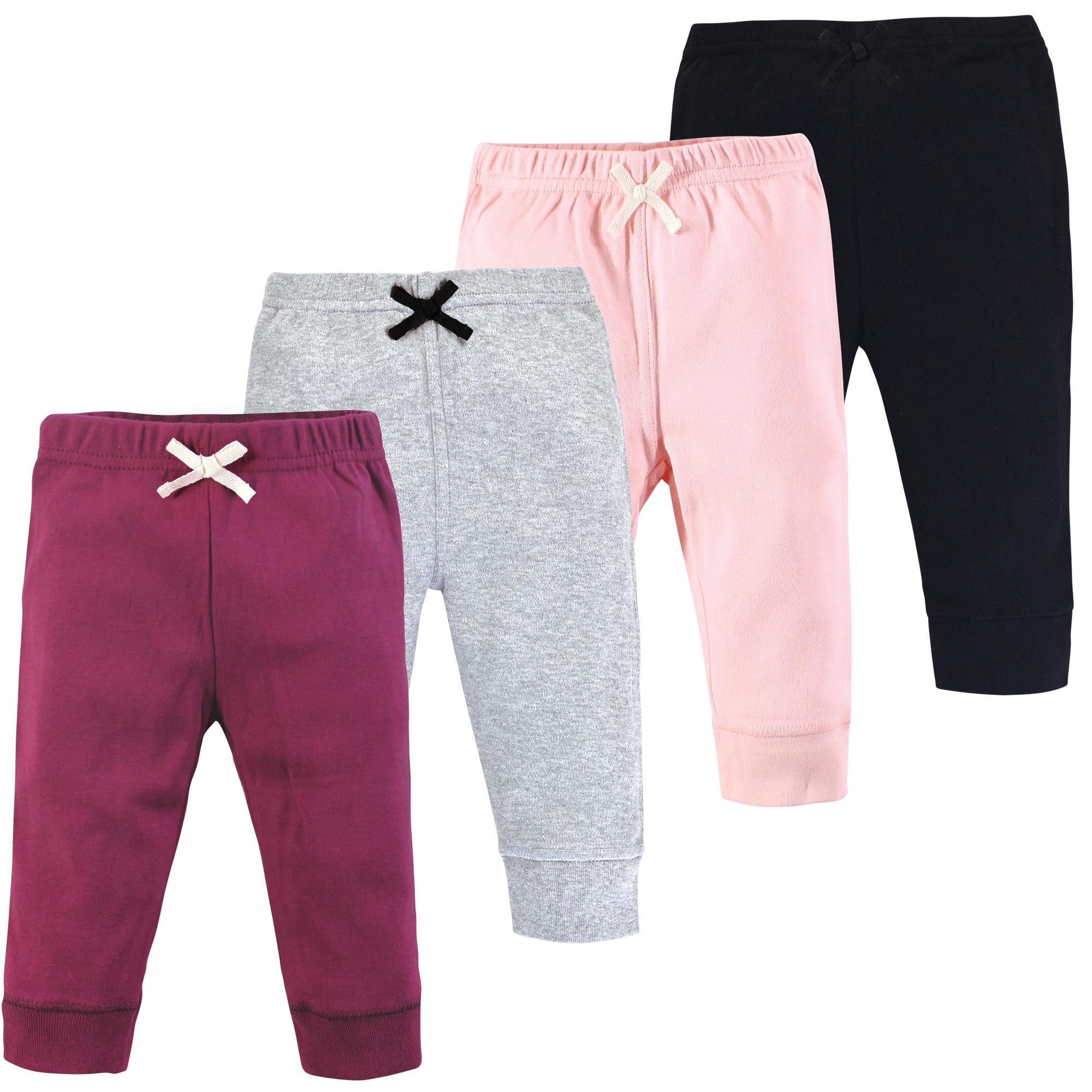 Touched by Nature Basics Infant Baby Organic Cotton Pants 4-Pack, Rosy Berry, 0-3 Months