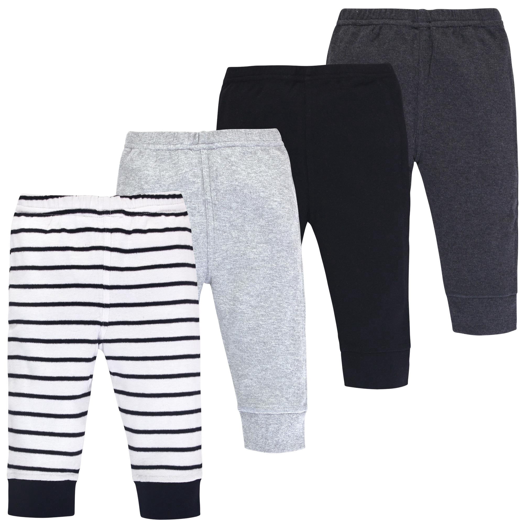 Touched by Nature Basics Infant Baby Organic Cotton Pants 4-Pack, Shadow Stripes, 3T