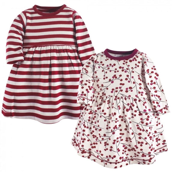 Touched by Nature Big Girls and Youth Organic Cotton Long-Sleeve Dresses 2pk, Berry Branch, 6 Years