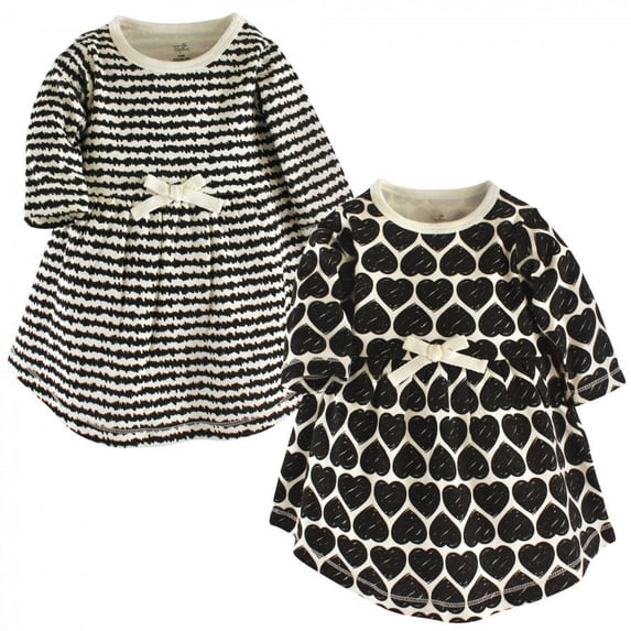 Touched by Nature Big Girls and Youth Organic Cotton Long-Sleeve Dresses 2pk, Heart, 10 Years