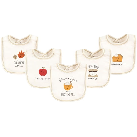 Touched by Nature Fall Food Machine Washable and Absorbent Cotton Baby Bib, Beige