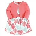 thumbnail image 1 of Touched by Nature Girls Infant, Toddler, and Kids Organic Cotton Dress and Cardigan, Coral Reef, 5 Toddler, 1 of 5
