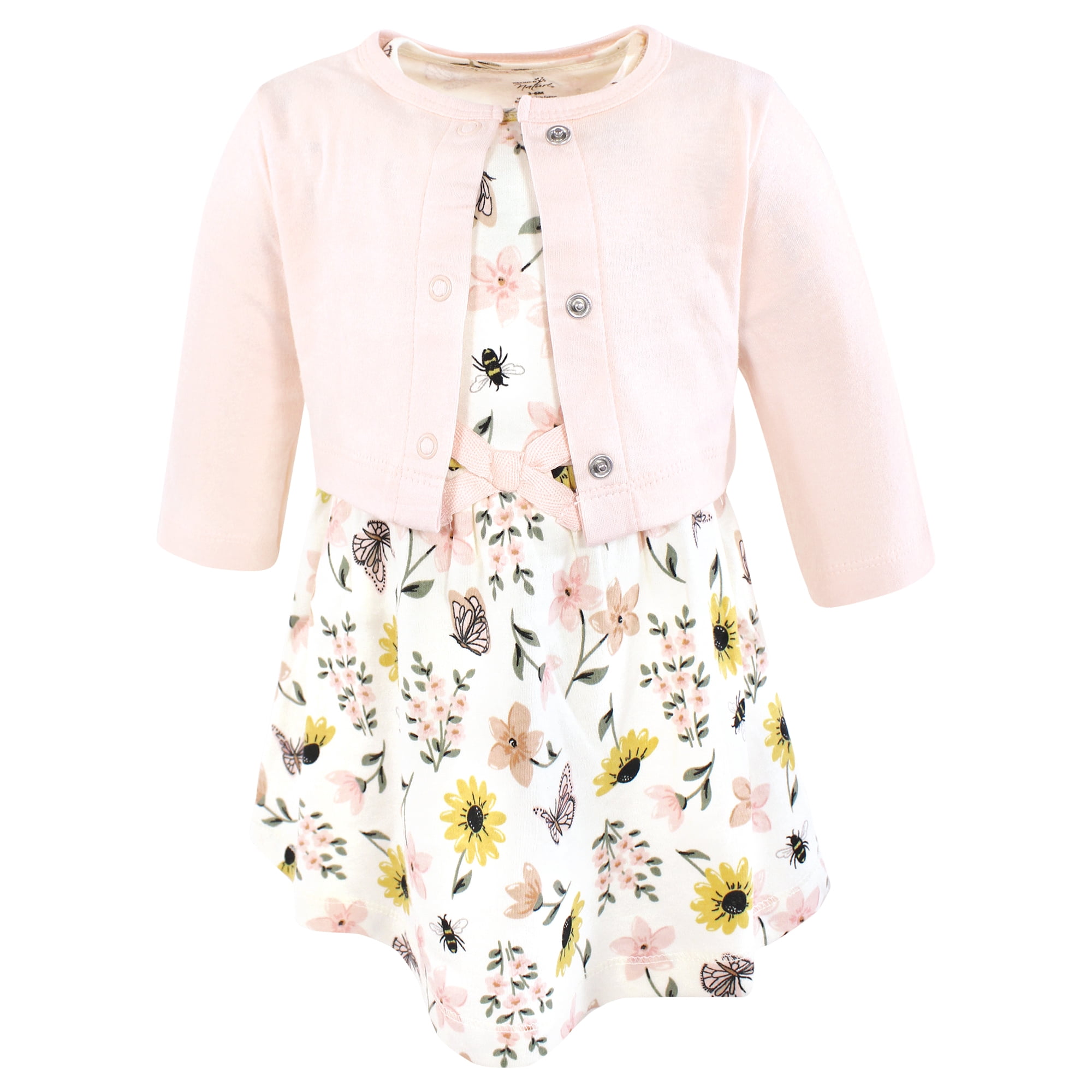 Touched by Nature Girls Organic Cotton Dress and Cardigan, Soft Wildflower, 3T