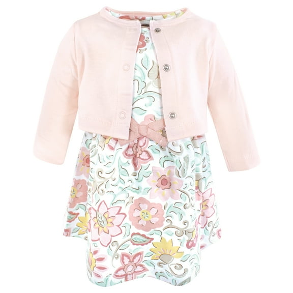 Touched by Nature Girls Organic Cotton Dress and Cardigan, Traditional Floral, 18-24 Months