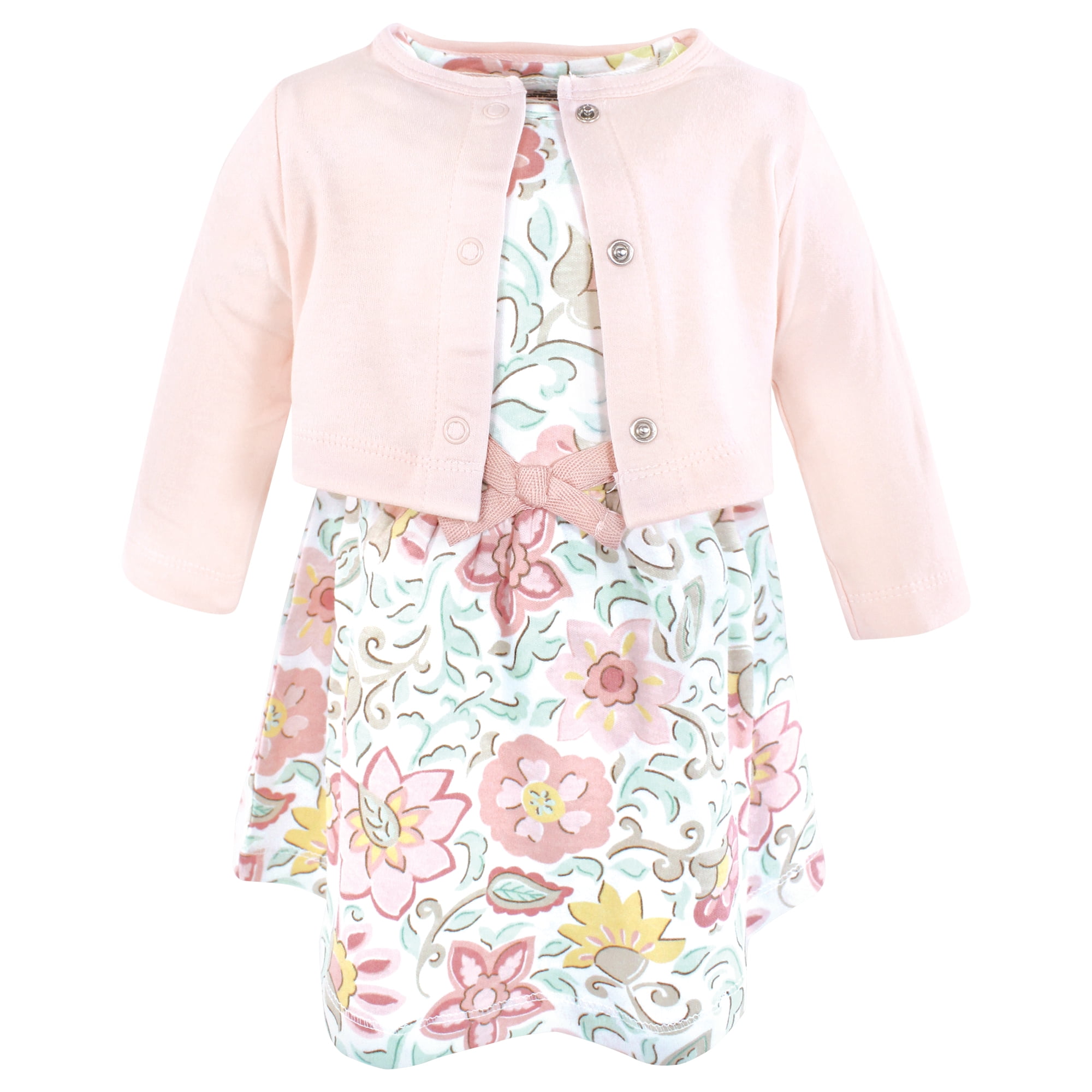 Touched by Nature Girls Organic Cotton Dress and Cardigan, Traditional Floral, 9-12 Months