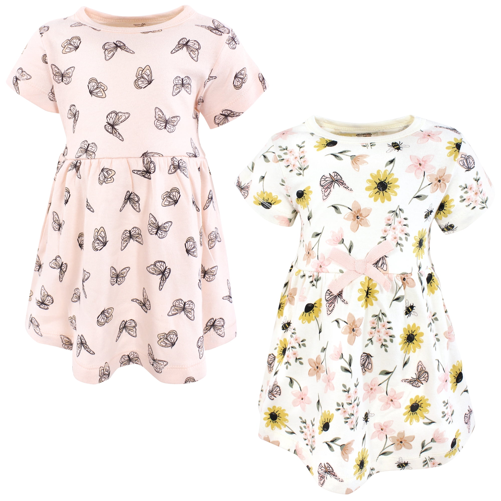 Touched by Nature Girls Organic Cotton Short-Sleeve Dresses, Soft Wildflower, 9-12 Months