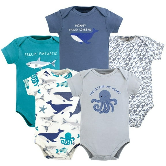 Touched by Nature Infant Boy Organic Cotton Bodysuits, Mystic Sea, 6-9 Months