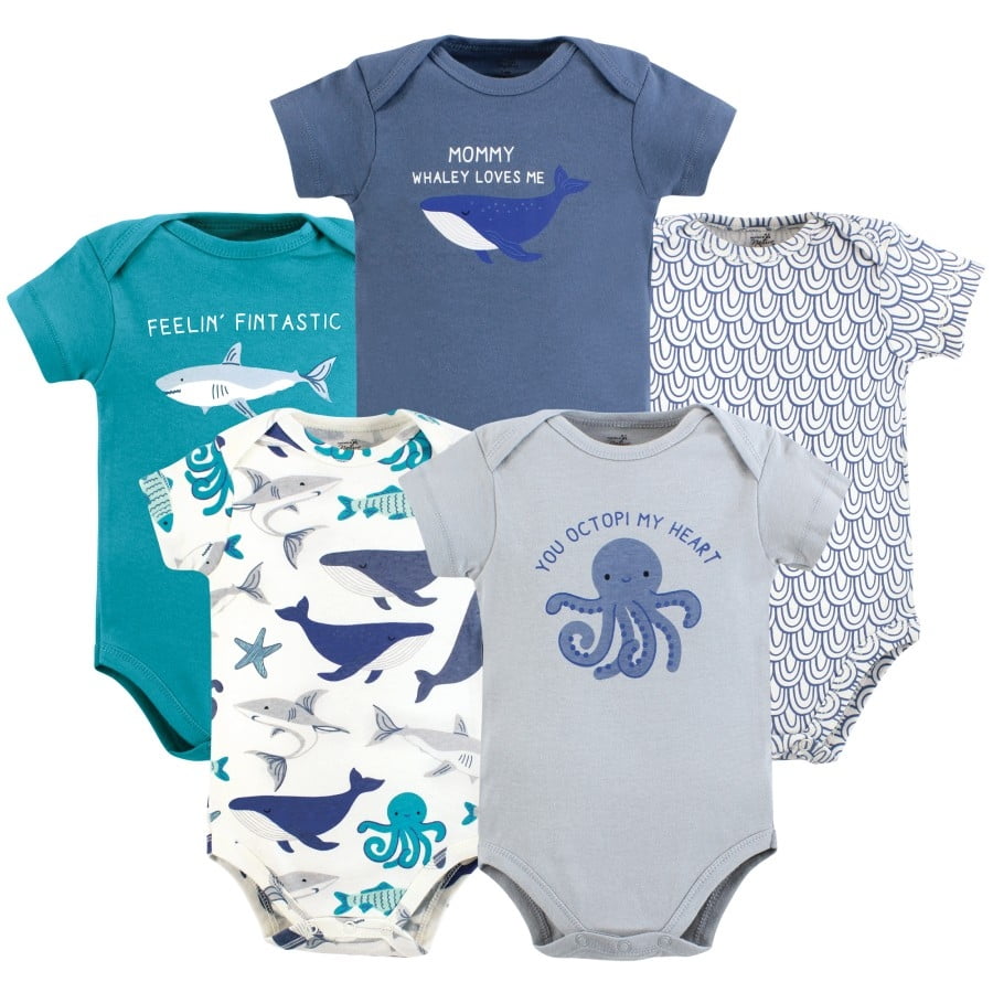 Touched by Nature Infant Boy Organic Cotton Bodysuits, Mystic Sea, Preemie