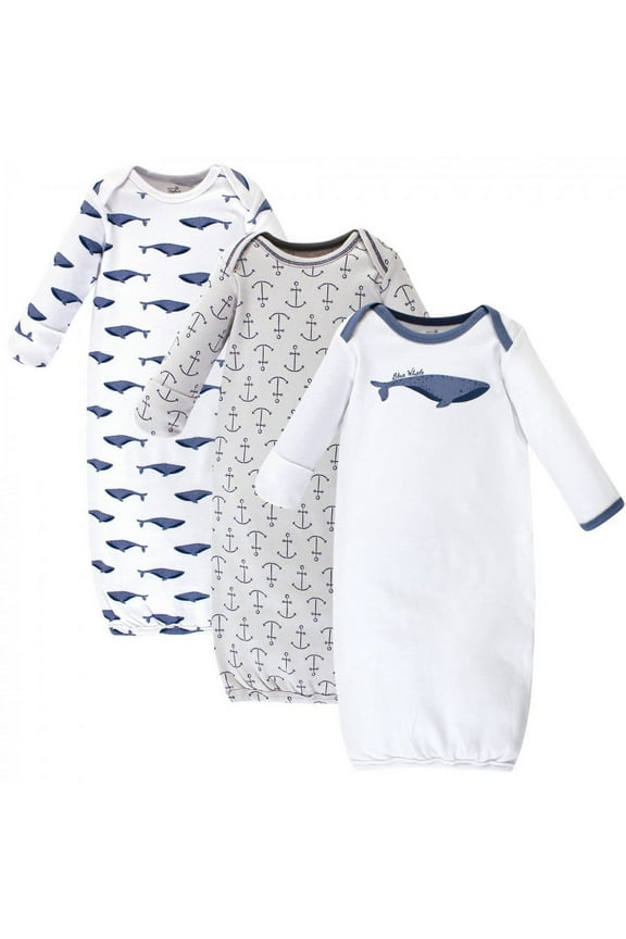 Infant Boy Organic Cotton Gowns, Blue Whale, Preemie/Newborn