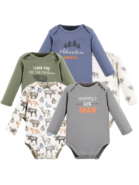 Infant Boy Organic Cotton Long-Sleeve Bodysuits, Boy Woodland, 3-6 Months
