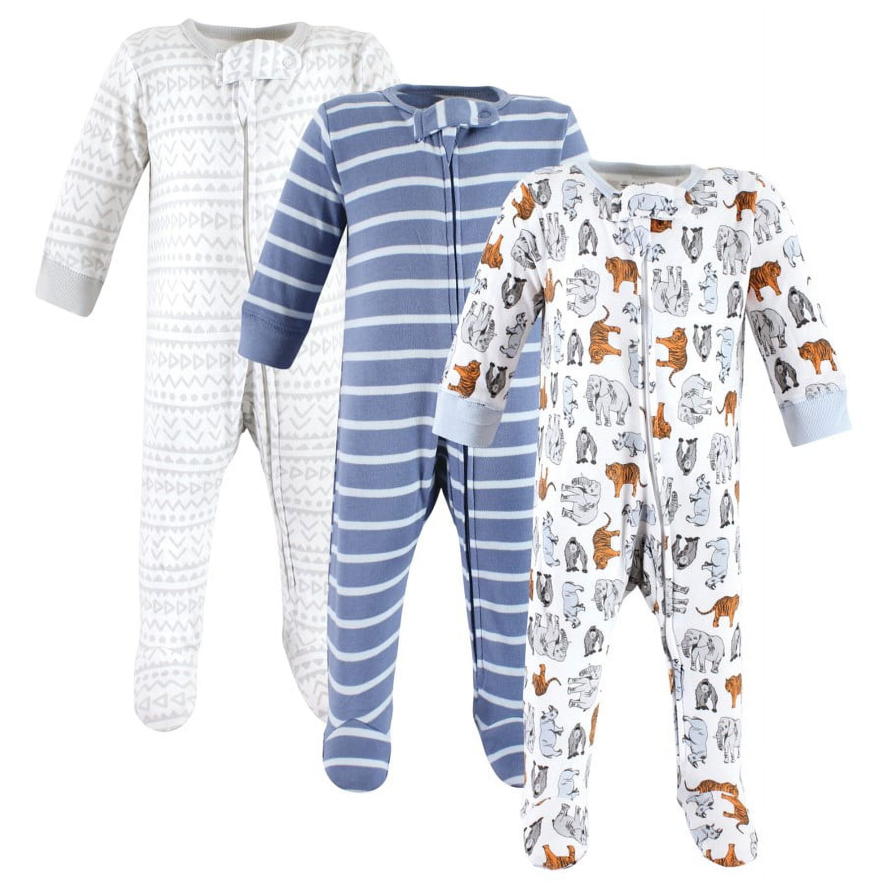 Touched by Nature Infant Boy Organic Cotton Sleep and Play, Boy Endangered Safari, 3-6 Months