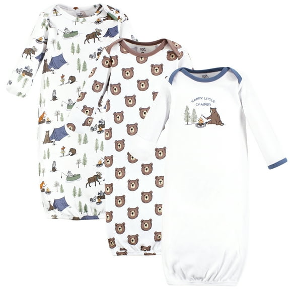 Touched by Nature Infant Boys Organic Cotton Gowns, Camping Animals, 0-6 Months