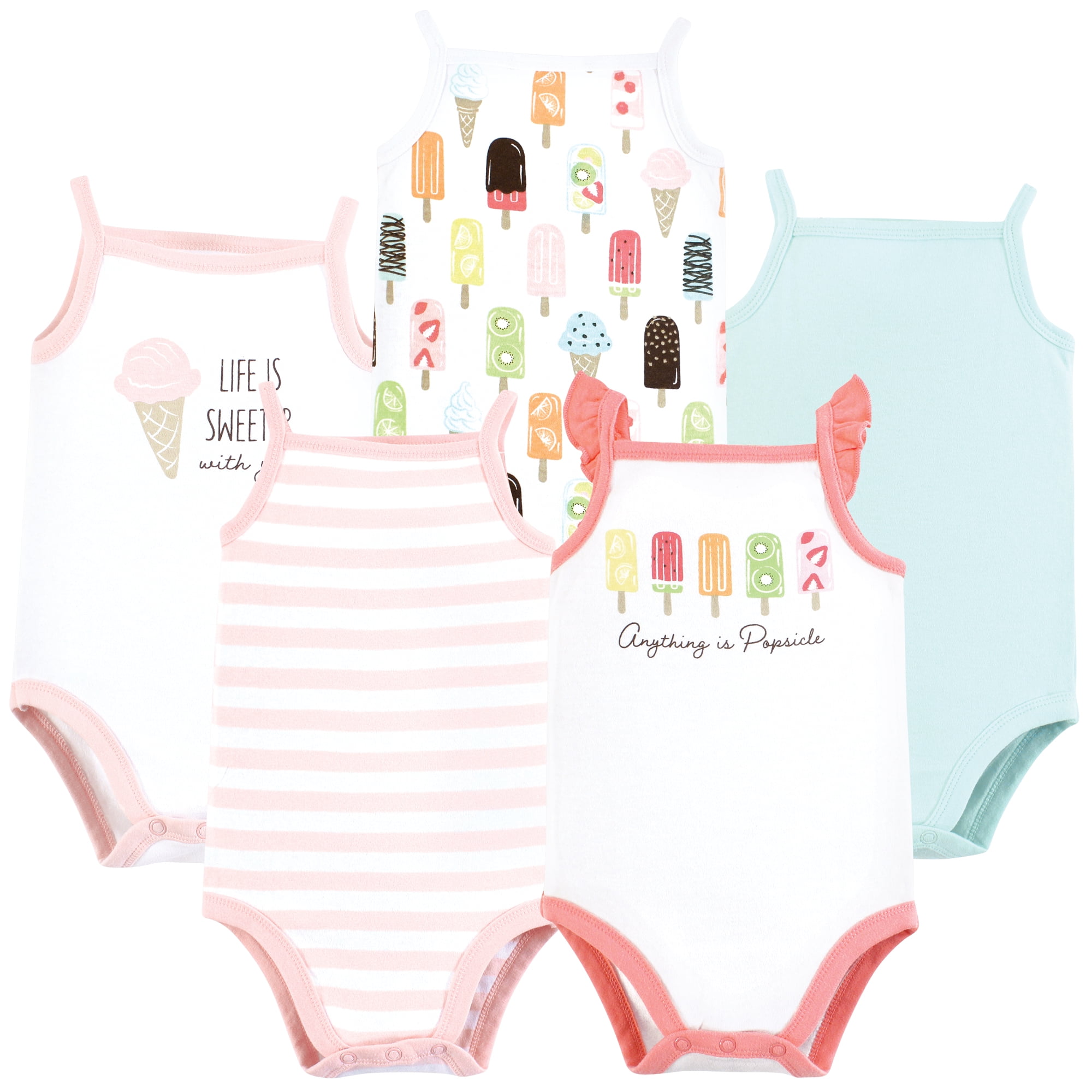 Touched by Nature Infant Girl Organic Cotton Bodysuits, Popsicle, 0-3 Months