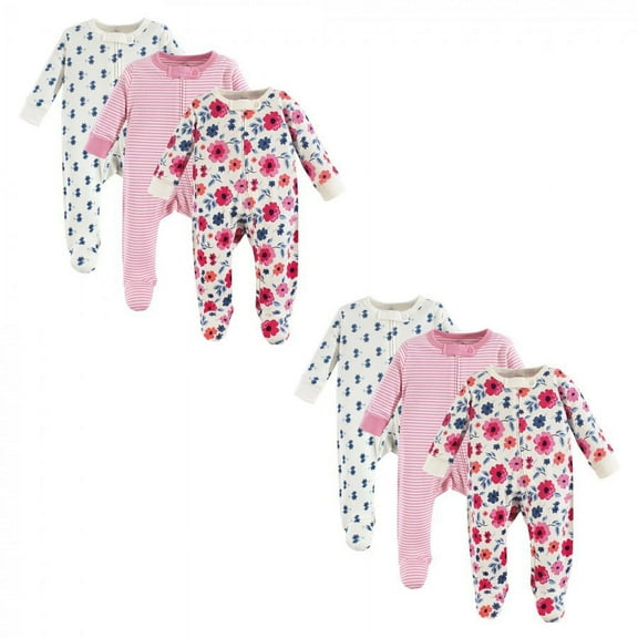 Touched by Nature Infant Girl Organic Cotton Sleep and Play, Garden Floral 6-Piece, 6-9 Months