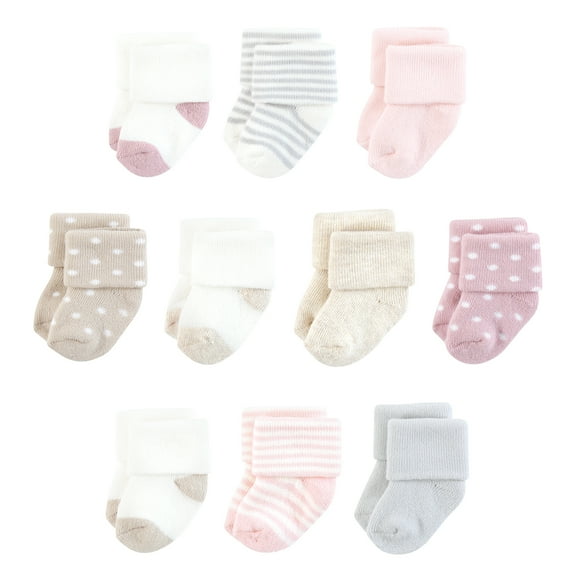 Touched by Nature Infant Girl Organic Cotton Socks, Soft Pink Dot Stripe, 6-12 Months