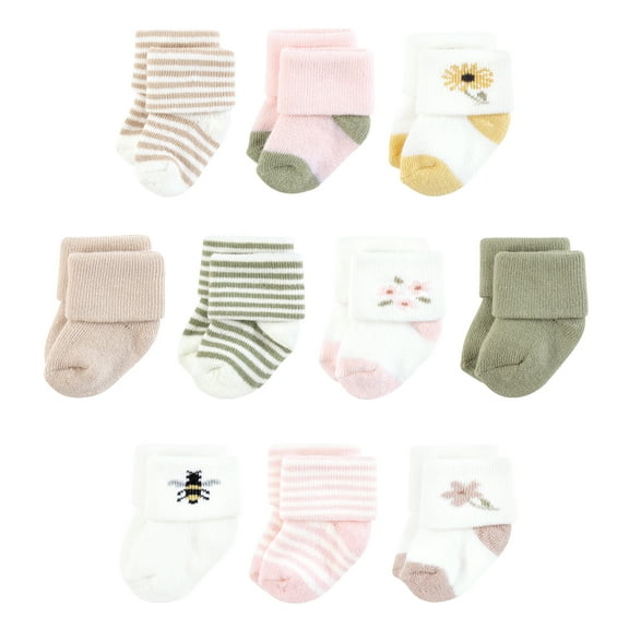 Touched by Nature Infant Girl Organic Cotton Socks, Soft Wildflower, 0-6 Months