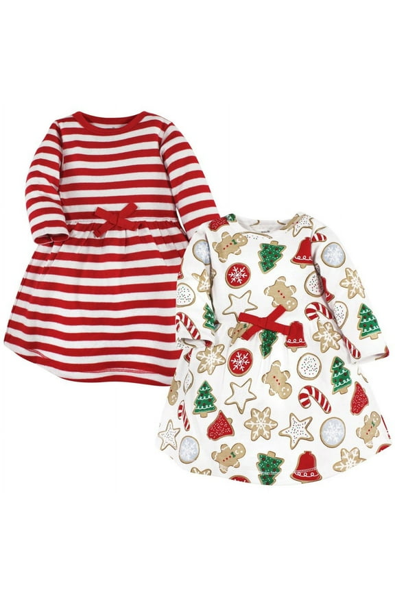 Infant and Toddler Girl Organic Cotton Long-Sleeve Dresses, Christmas Cookies, 2 Toddler