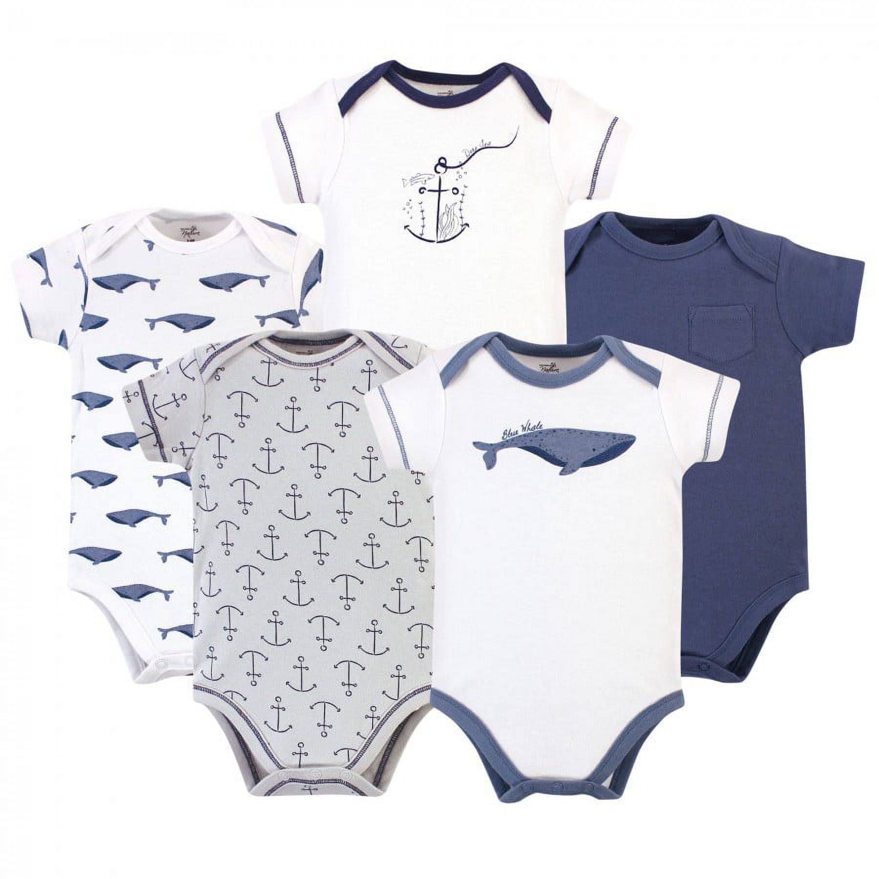 Touched by Nature Organic Cotton Bodysuits 5pk, Blue Whale, 0-3 Months