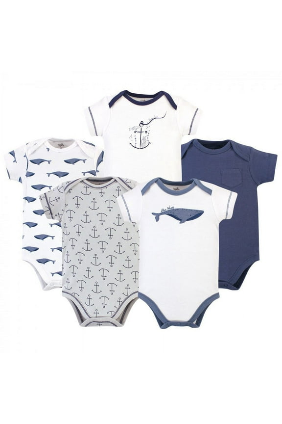 Organic Cotton Bodysuits 5pk, Blue Whale, 0-3 Months