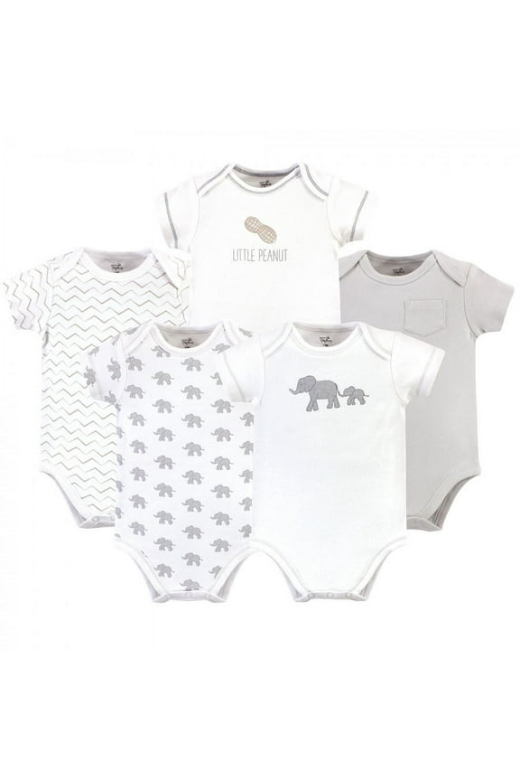 Organic Cotton Bodysuits 5pk, Marching Elephant, 9-12 Months