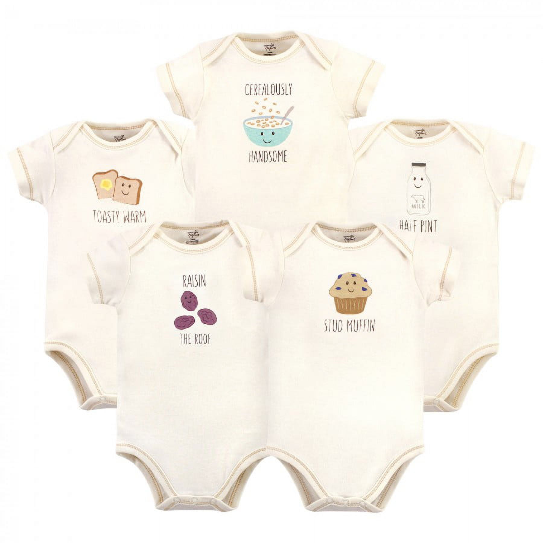 Touched by Nature Organic Cotton Bodysuits 5pk, Muffin, 9-12 Months