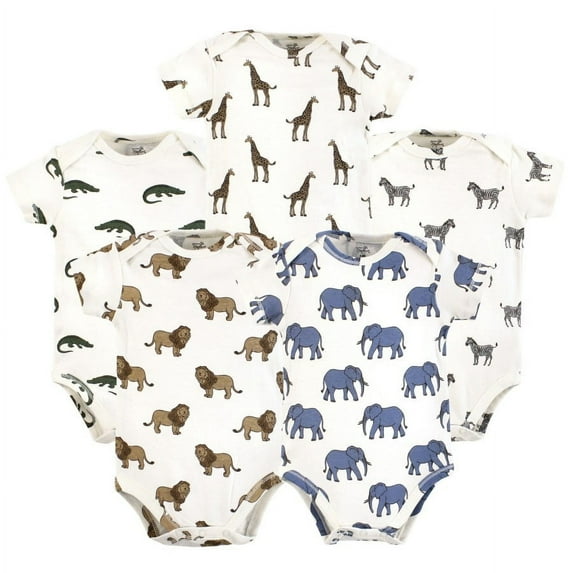 Touched by Nature Organic Cotton Bodysuits, Classic Safari Animals, 9-12 Months