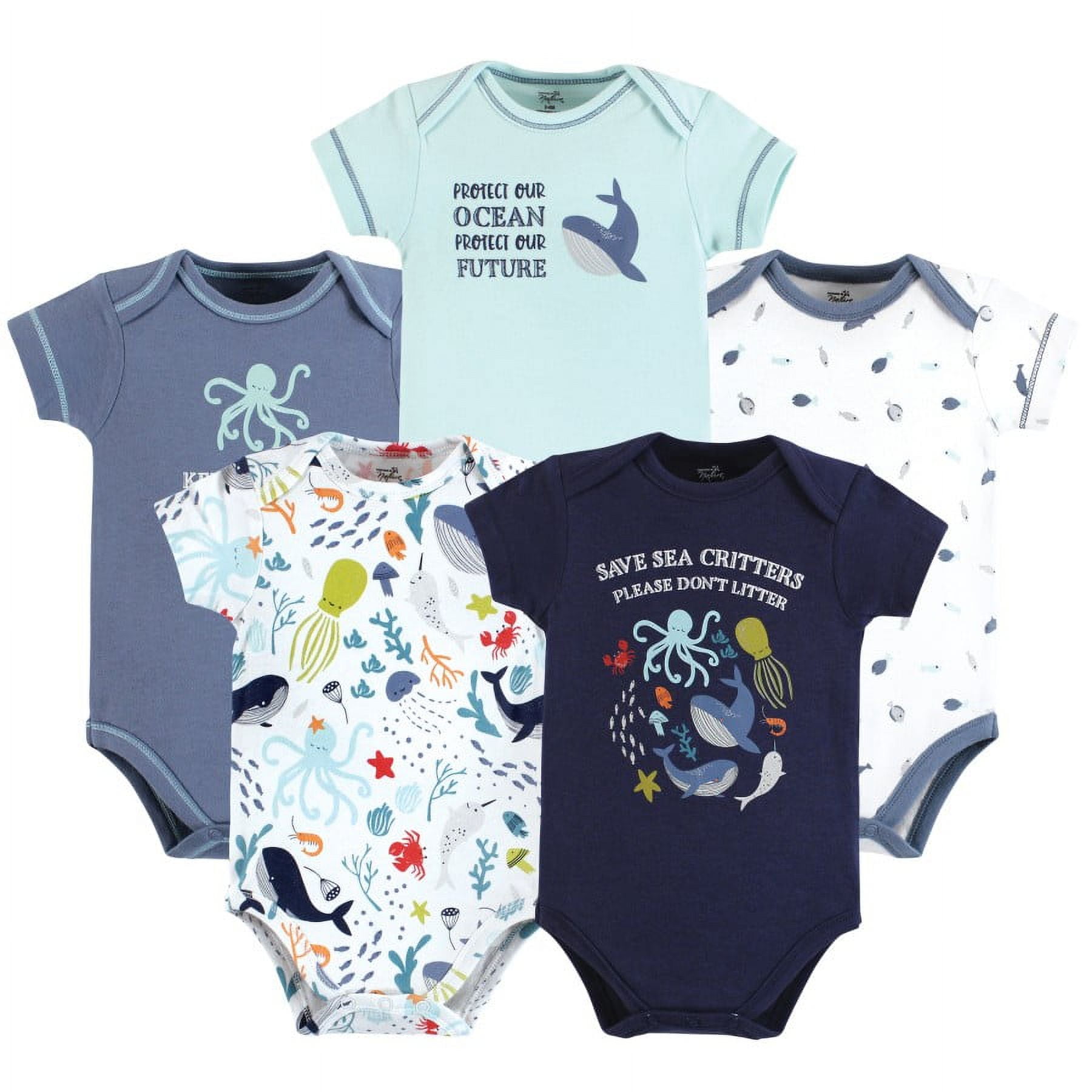 Touched by Nature Organic Cotton Bodysuits, Sea Critters, 3-6 Months