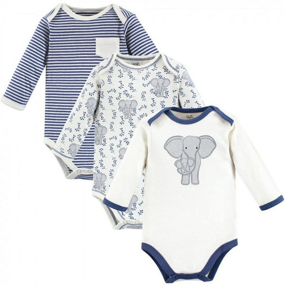 Touched by Nature Organic Cotton Long-Sleeve Bodysuits 3pk, Elephant, 3-6 Months