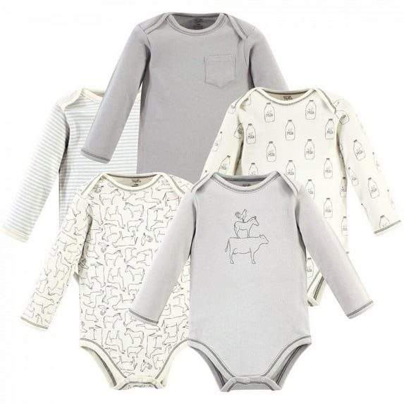 Touched by Nature Organic Cotton Long-Sleeve Bodysuits 5pk, Farm Friends, 9-12 Months