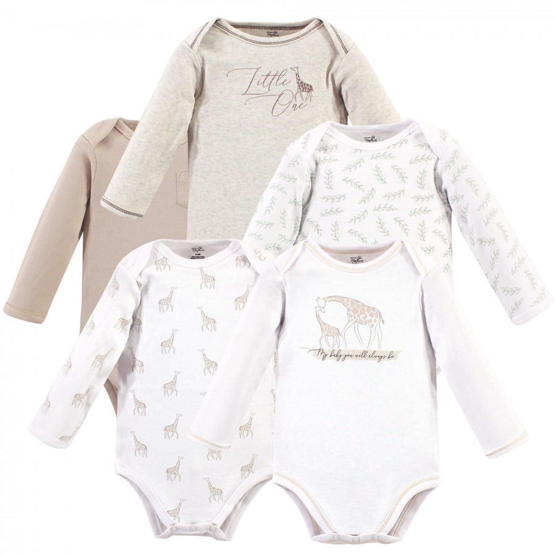 Touched by Nature Organic Cotton Long-Sleeve Bodysuits 5pk, Little Giraffe, 6-9 Months