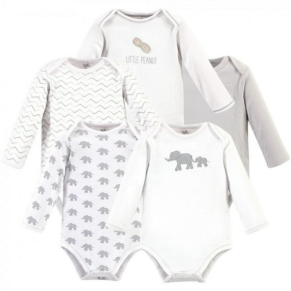 Touched by Nature Organic Cotton Long-Sleeve Bodysuits 5pk, Marching Elephant, 0-3 Months