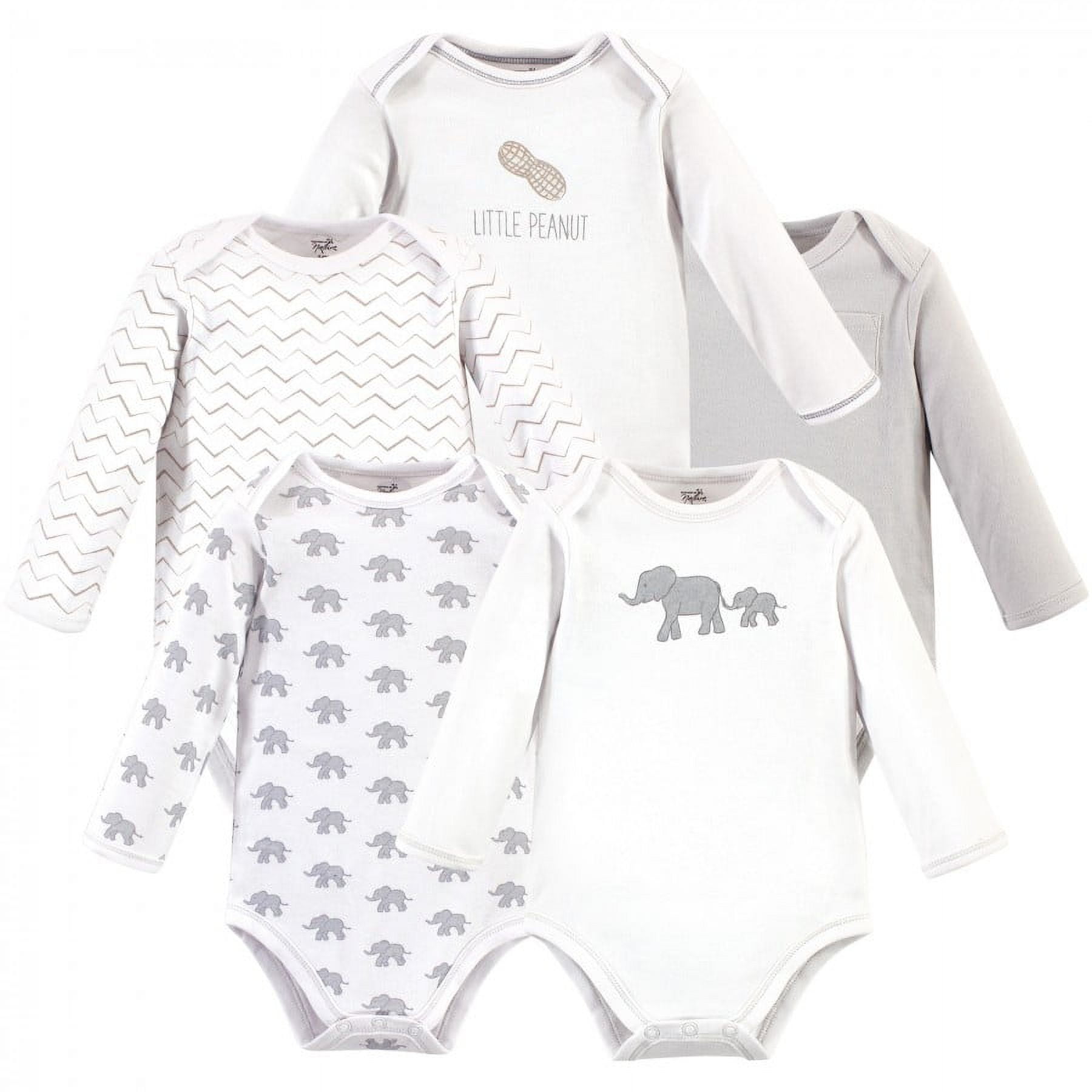 Touched by Nature Organic Cotton Long-Sleeve Bodysuits 5pk, Marching Elephant, 18-24 Months