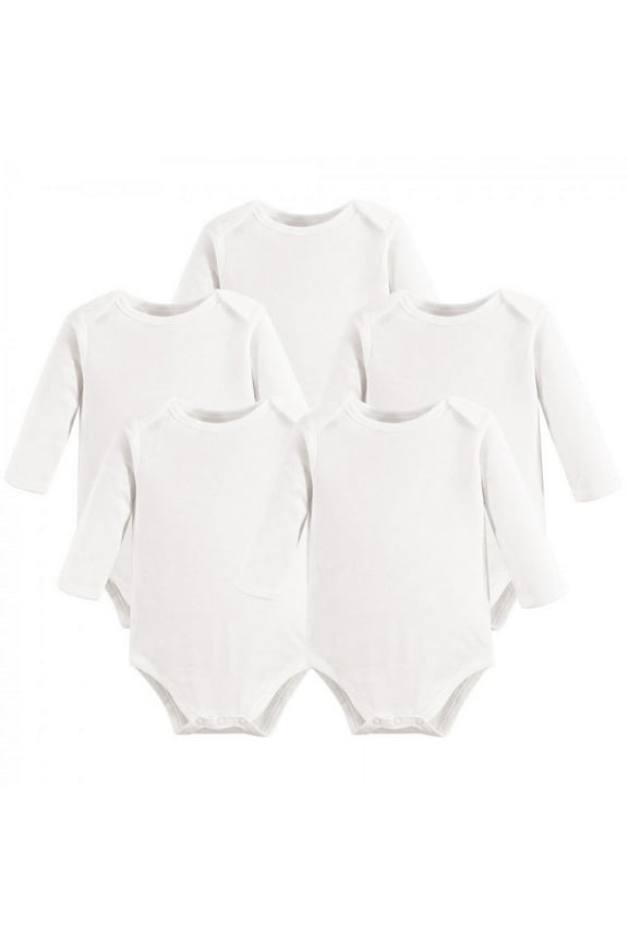 Organic Cotton Long-Sleeve Bodysuits 5pk, White, 6-9 Months