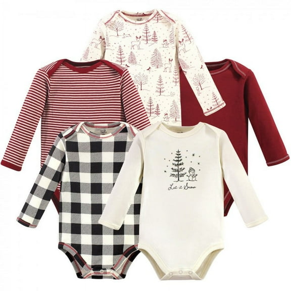 Touched by Nature Organic Cotton Long-Sleeve Bodysuits 5pk, Winter Woodland, 18-24 Months