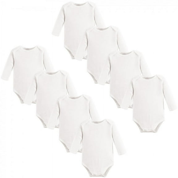 Touched by Nature Organic Cotton Long-Sleeve Bodysuits 8pk, White, 0-3 Months