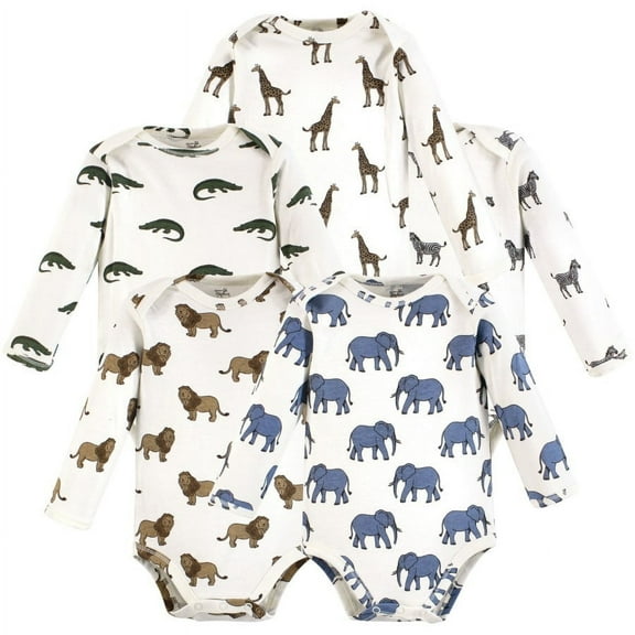 Touched by Nature Organic Cotton Long-Sleeve Bodysuits, Classic Safari Animals, 12-18 Months