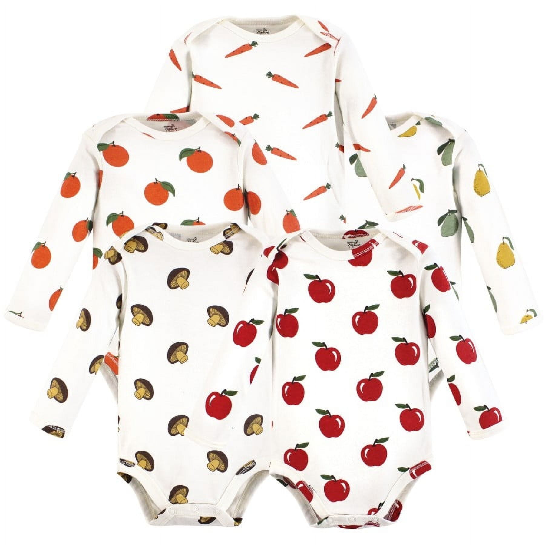 Touched by Nature Organic Cotton Long-Sleeve Bodysuits, Fruits And Veggies, 6-9 Months