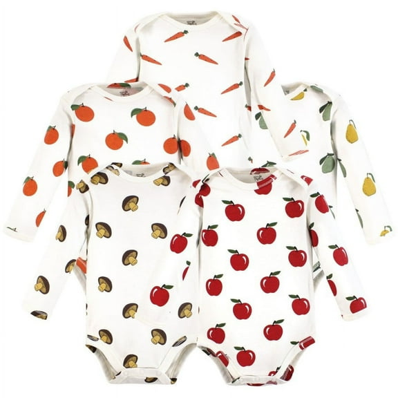 Touched by Nature Organic Cotton Long-Sleeve Bodysuits, Fruits And Veggies, Newborn