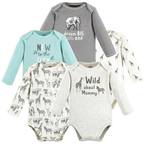Touched by Nature Organic Cotton Long-Sleeve Bodysuits, Neutral Safari, 0-3 Months