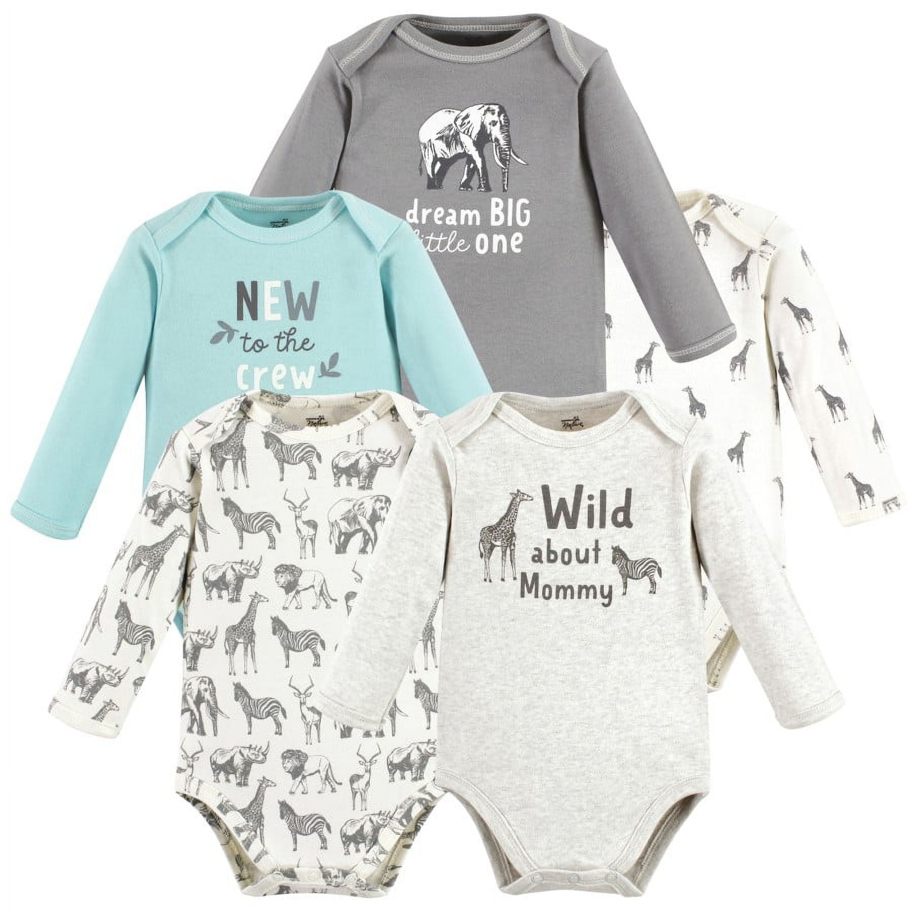 Touched by Nature Organic Cotton Long-Sleeve Bodysuits, Neutral Safari, 9-12 Months