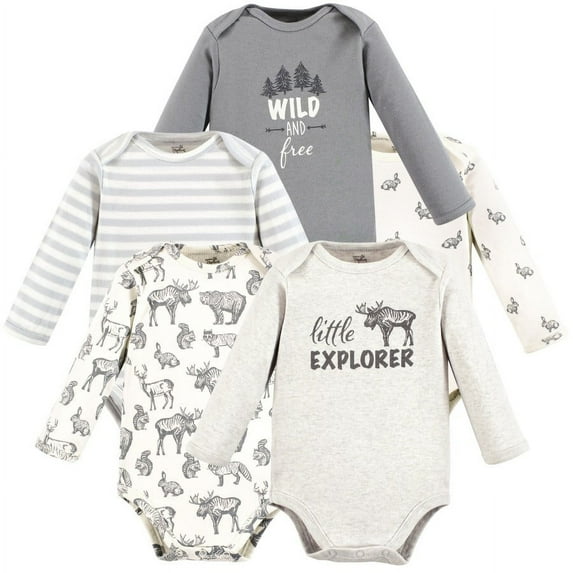 Touched by Nature Organic Cotton Long-Sleeve Bodysuits, Neutral Woodland, 18-24 Months