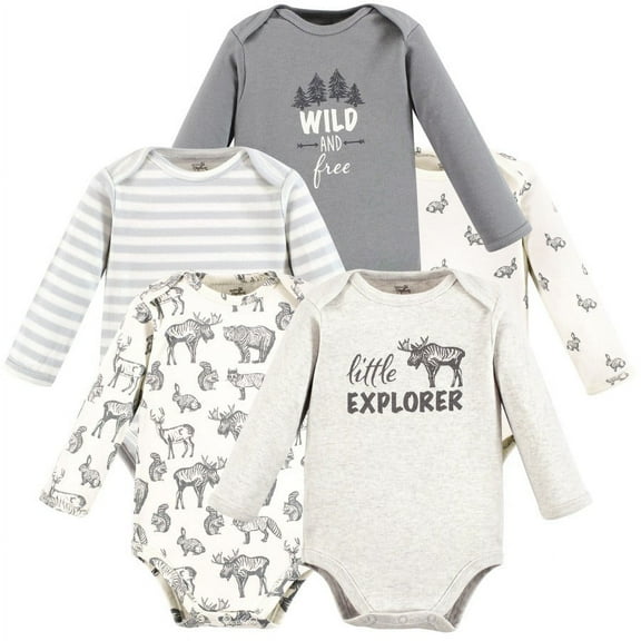 Touched by Nature Organic Cotton Long-Sleeve Bodysuits, Neutral Woodland, 18-24 Months