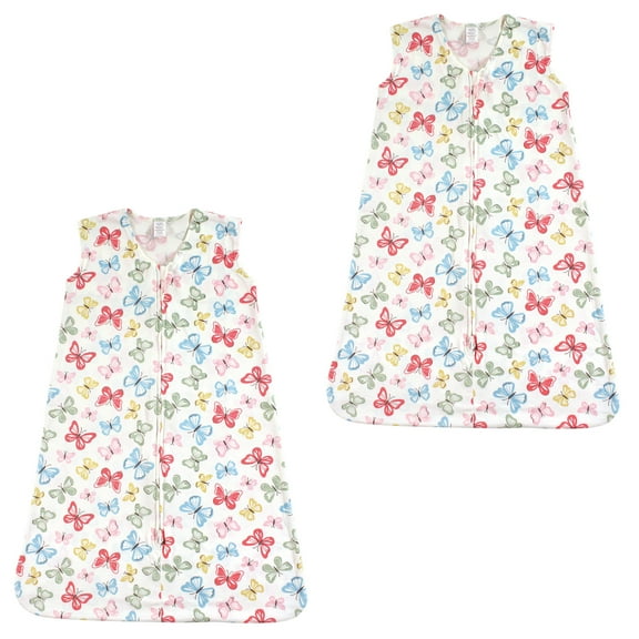 Touched by Nature Organic Cotton Safe Sleep Wearable Blanket Sleeping Bag 2 Pack, Butterflies, 12-18 Months