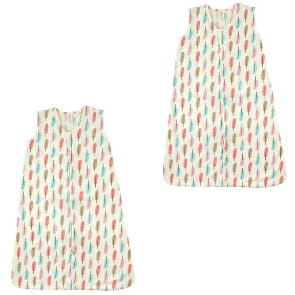 Touched by Nature Organic Cotton Safe Sleep Wearable Blanket Sleeping Bag 2 Pack, Feathers, 12-18 Months