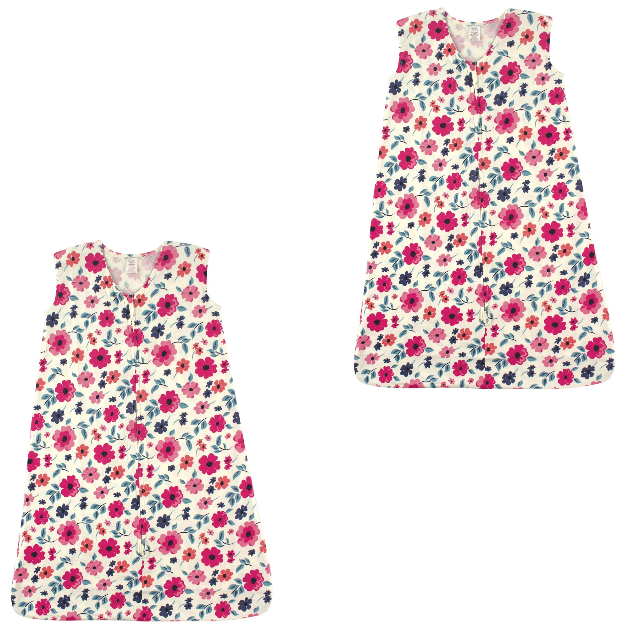 Touched by Nature Organic Cotton Safe Sleep Wearable Blanket Sleeping Bag 2 Pack, Garden Floral, 6-12 Months