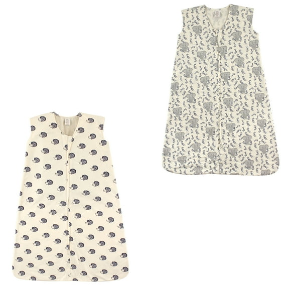 Touched by Nature Organic Cotton Safe Sleep Wearable Blanket Sleeping Bag 2 Pack, Hedgehog and Elephant, 18-24 Months